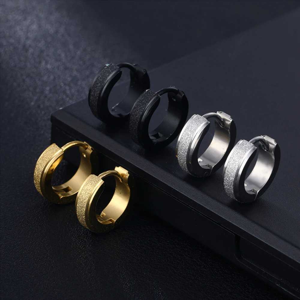 1 Pair of Luxury 18K Gold Plated 304 Stainless Steel Matte Hoop Earrings for Men - Hypoallergenic Nickel-Free and Durable - Per Y250812