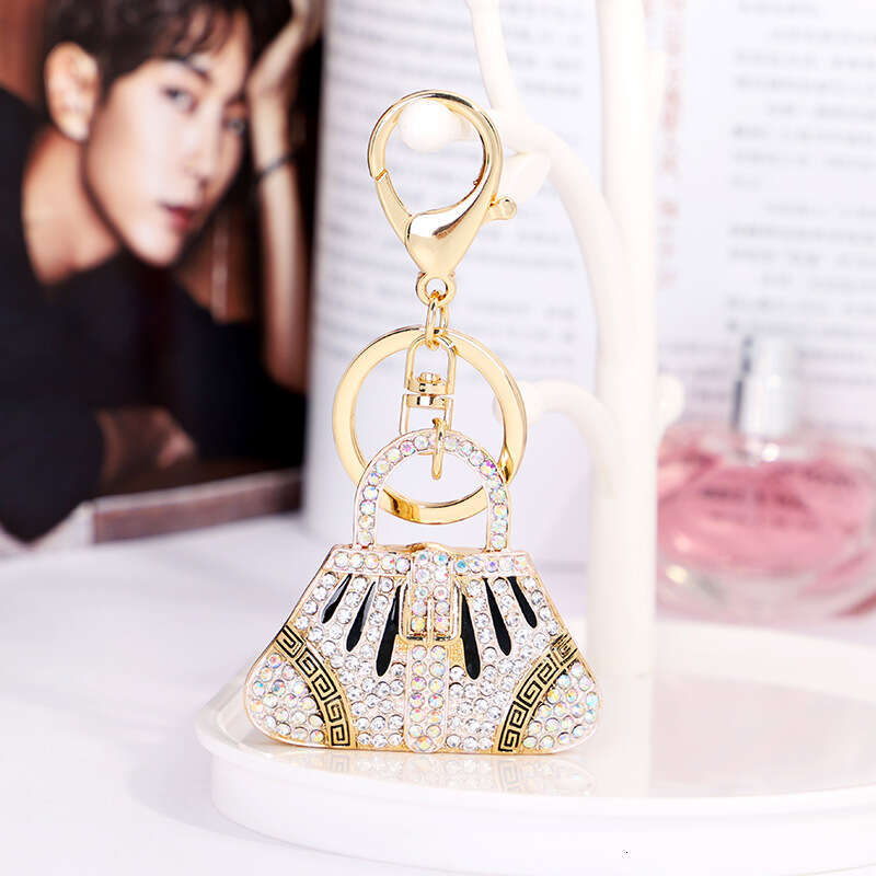 Creative Small Bag Shape Full Dia Alloy Light Exquisite Handbag Keychain Car Pendant Gift