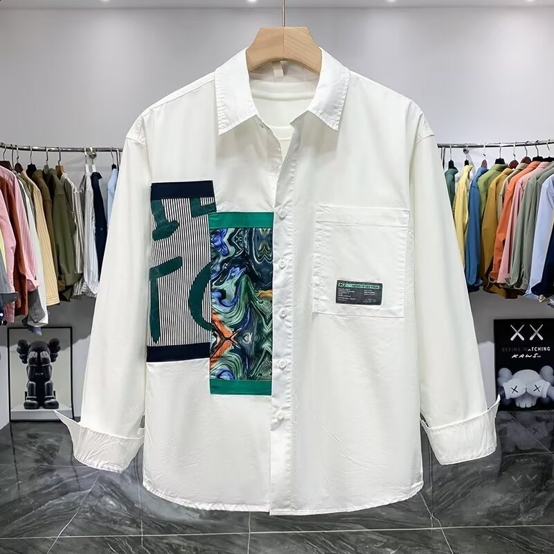 Niche Design High-End Trendy Brand Color-Block Patchwork Shirt Jacket Men Loose Fit Autumn New Casual Long Sleeve Shirt Men240802