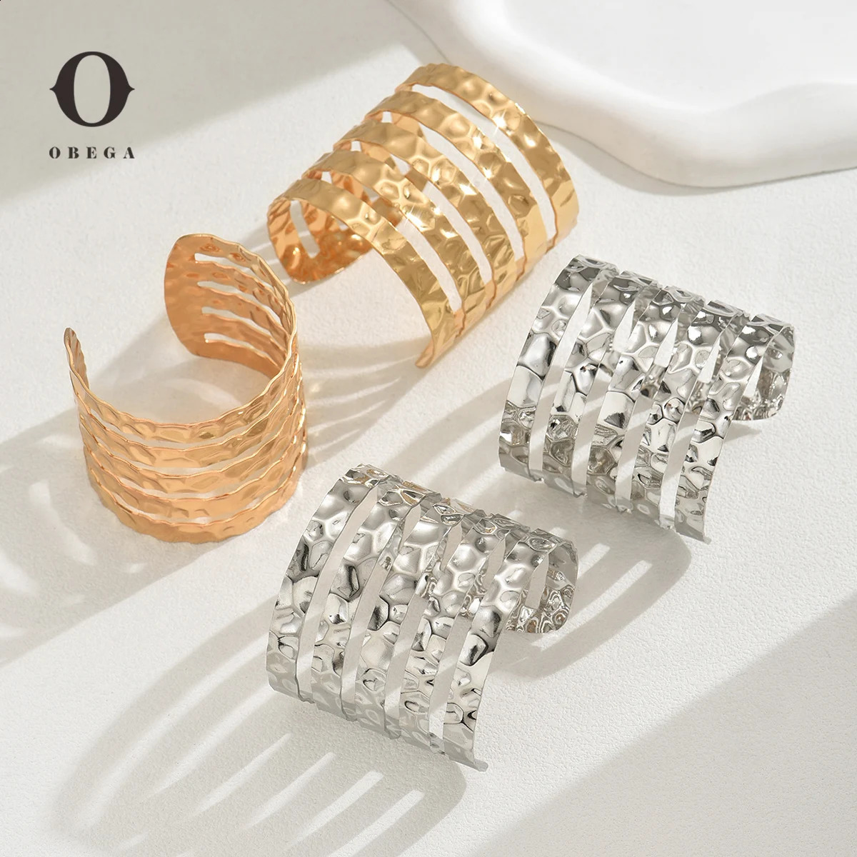 Obega 2 PCS Multilayer Wide Face Metal Cuff Bracelet For Women Punk Gold Silver Color Bracelet Exaggerated Party Jewelry 250812