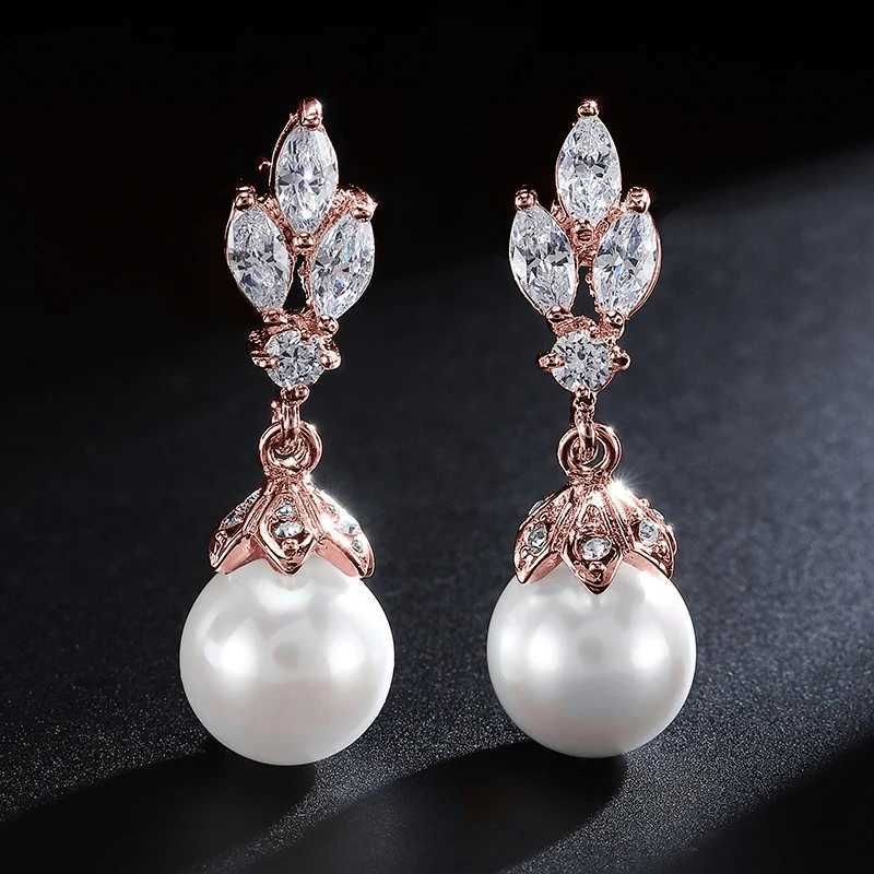 ZAKOL Fashion Sliver Color AAA CZ Pearl Dangle Earrings for Women Shiny Zircon Bridal Earring Wedding Party Jewelry Y250812