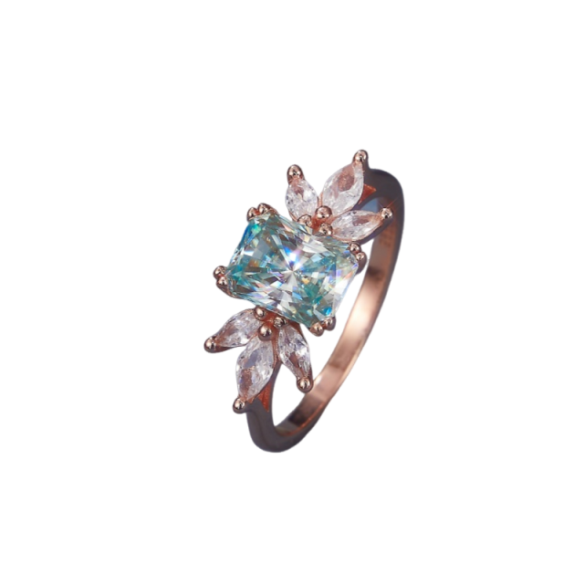 MT Moissanite Diamond Paper Card Ring, Luxury Women's Jewelry, Genuine 925 Sterling Silver, 2 ct Blue-Green Moissanite, Wedding Eternal Ring for 