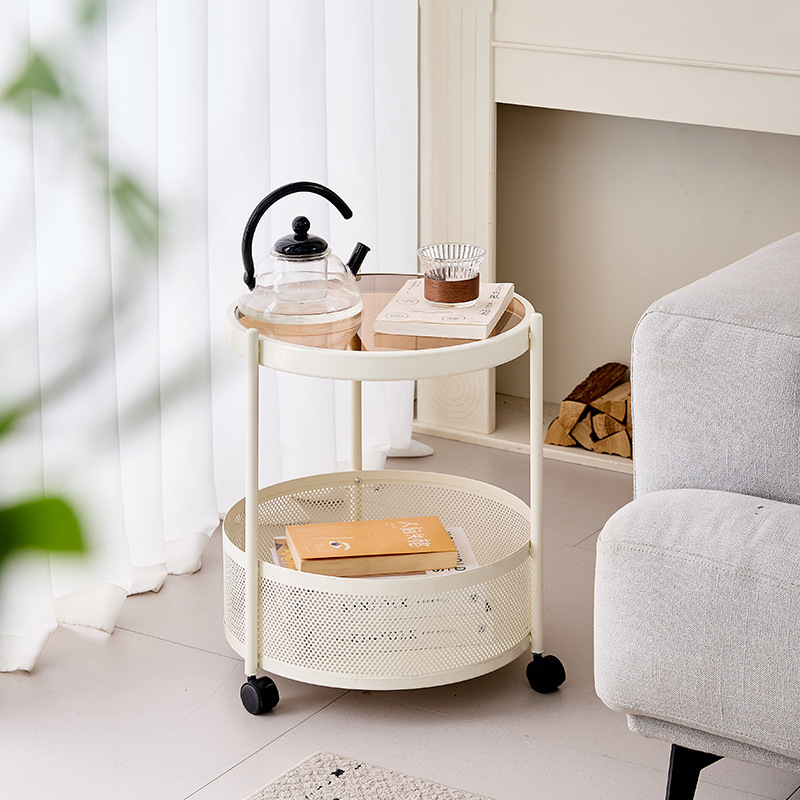 M8144 Movable glass trolley side table living room sofa small coffee table