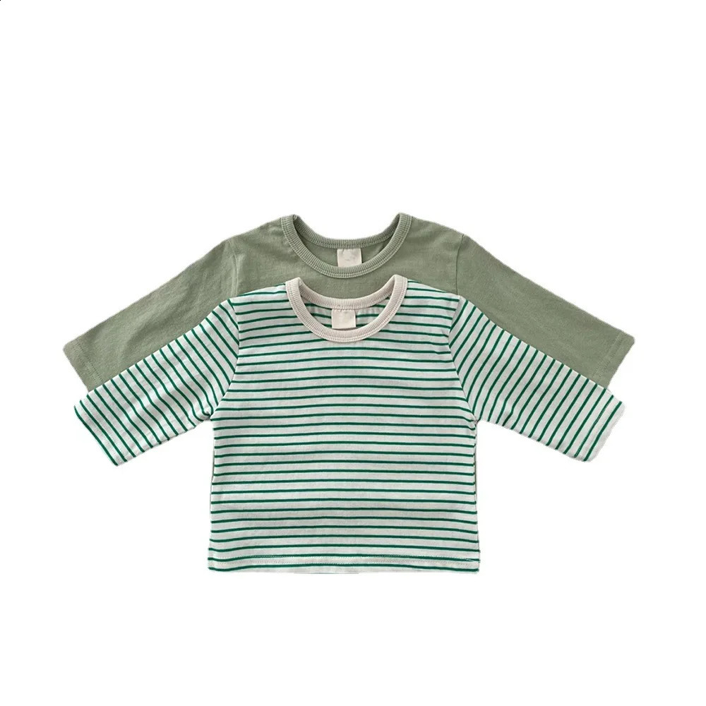 Autumn Blouse with Sleeve for Baby Boys Simple Striped Long Tshirt Pullover Bottoming Shirt Girls Cotton Undershirt 250812
