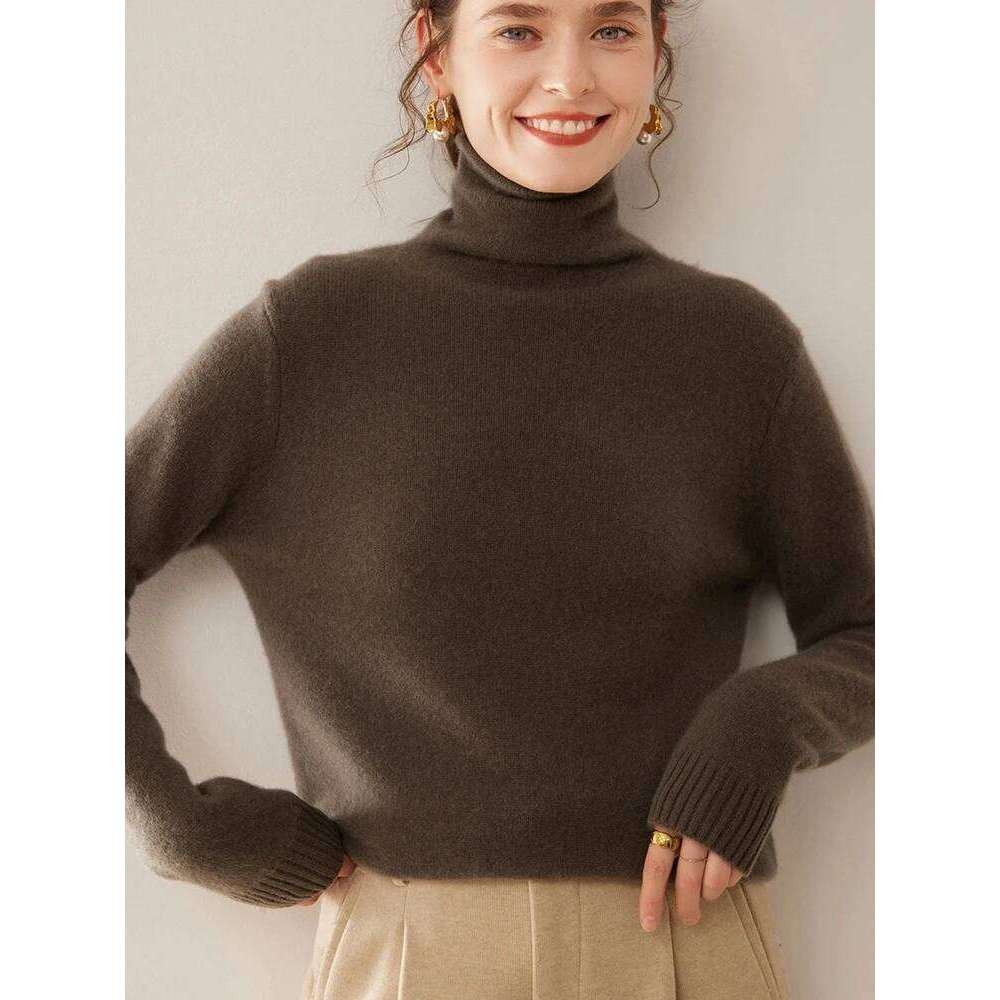 Autumn Winter Women's 100% Sweater Turtleneck Long Sleeve Pullover Base Cashmere Knitwear Soft Warm Comfy Clothing 250813