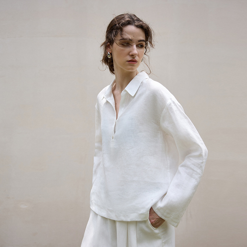 Pieces Linen Old Money Style Long Sleeve Women's Turn-Down Autumn Polo Collar Top Design Sense Loose Shirt