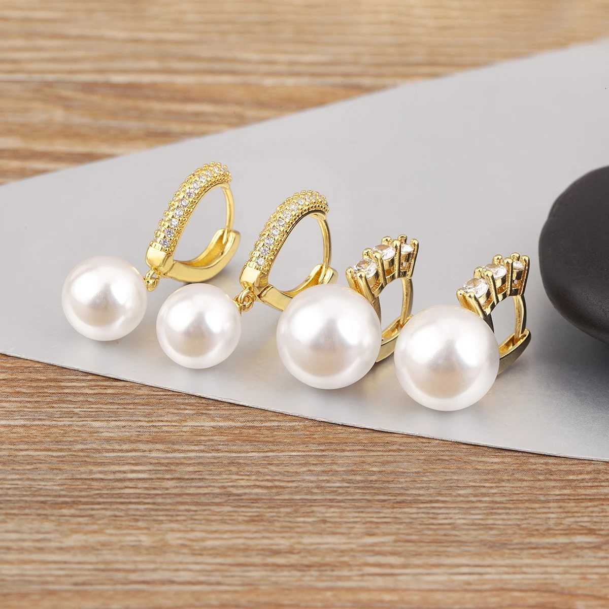 Nidin New Fashion Pearl Cubic Zirconia Light Luxury Drop Earrings For Women Female Engagement Wedding Party Ear Jewelry Gifts Y250812