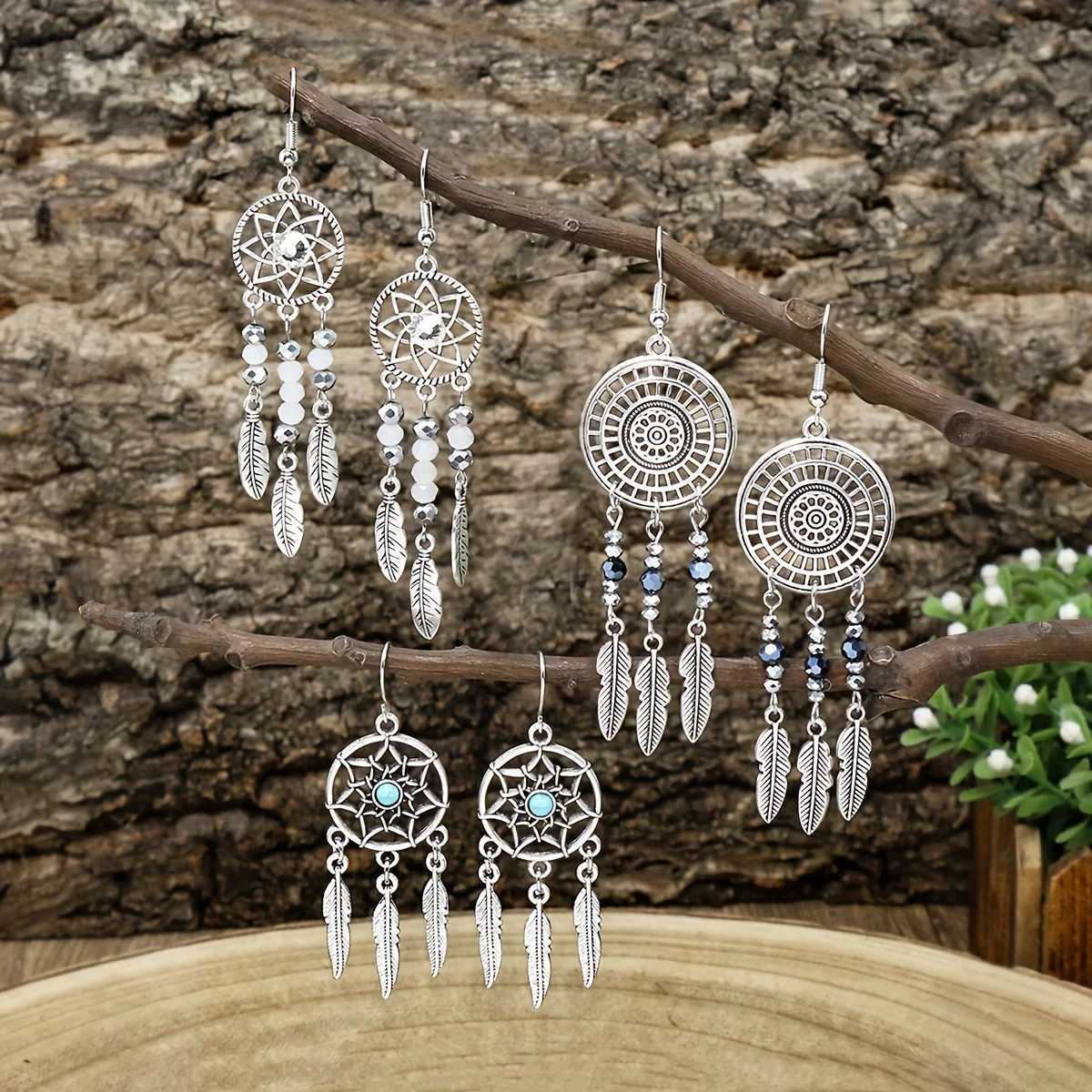 Vintage Style Earrings Set Antique Silver Color Round Tassel Ear Jewelry Rhinestone Inlay For Women To Wear In Daily Clothing Y250812