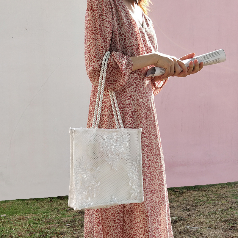 2025 Dongdaemun Summer Lace Fairy Embroidery Single Shoulder Women's Korean Large Capacity Hollow Shopping Bag ddmymarket