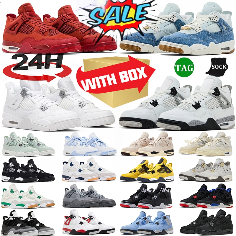 Designer Basketball Shoes 4 4s Black Cat Sneakers Military Pure Money Sail Red Cement White Oreo Cool Grey University Blue Denim Men Women Outdoor Sports Trainers