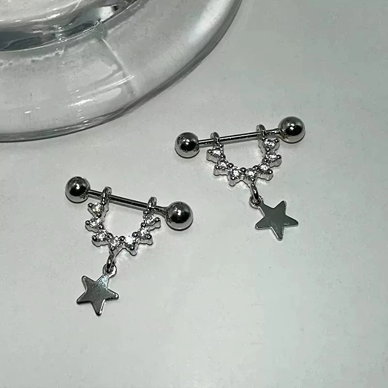 Sexy Trendy Zircon Star Piercing Stud Earrings for Women Girls Punk Style Hip Hop Rock Street Earring Jewelry Y2K Accessory Gift 250812