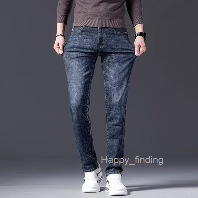 Spring New Mens Stretch Jeans Summer Casual Loose Straight Pants