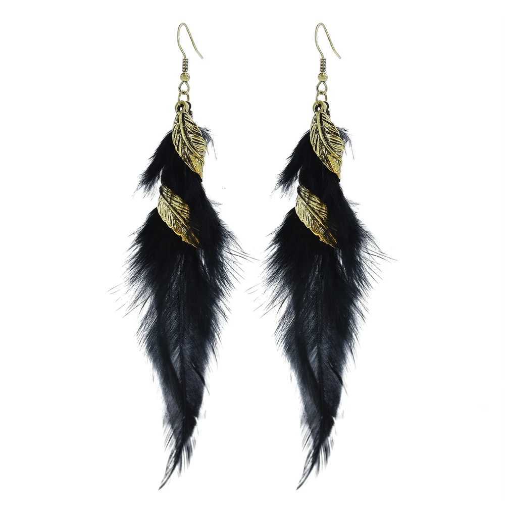6-color Bohemian Long Feather Earrings Women Fashion Elegant Retro Feather Hangling Earrings Vacation AccESSories Y250812