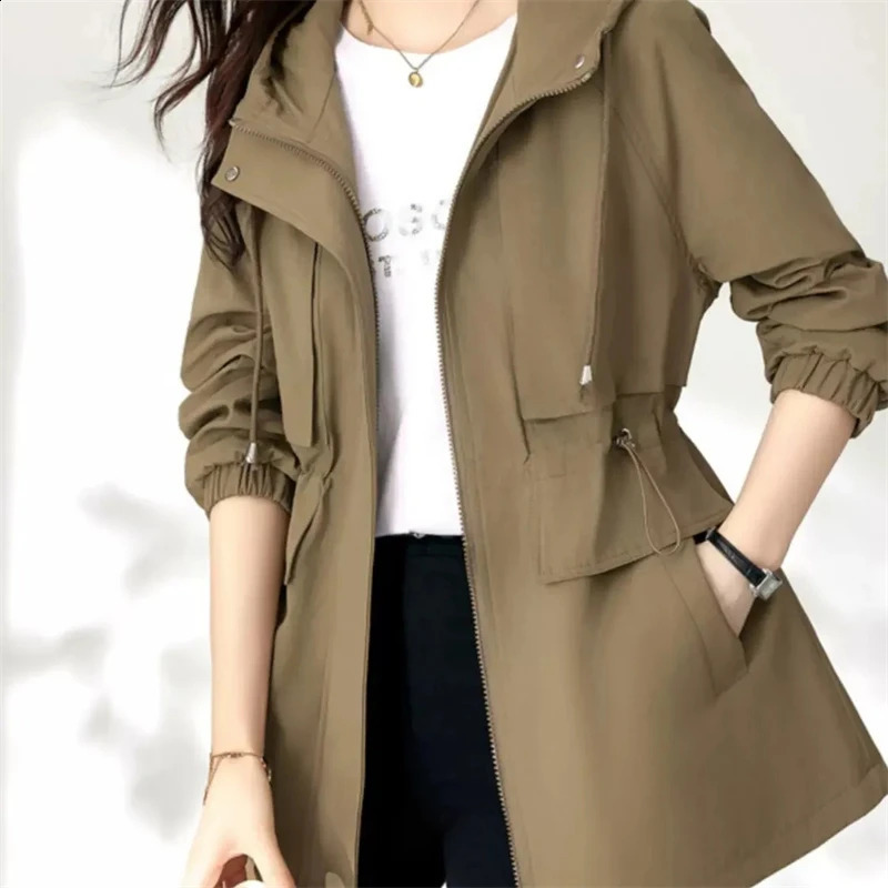 Trench Coat Women 2025 Spring Autumn Clothes Hooded Windbreaker Jacket Female Outerwear Tops Slim Joker Casual Student Coats 250805