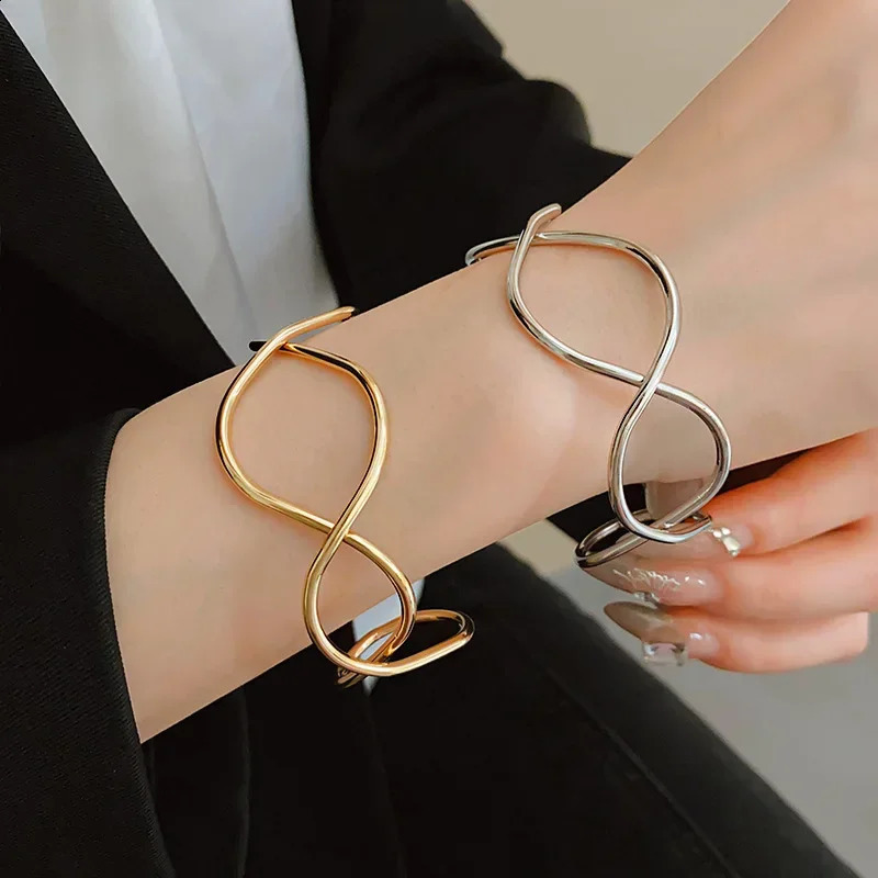 1pcs/2pcs Personality Simple Metal Irregular Wavy Shape Bracelet For Women Multilayer S-shaped Open Alloy Bracelet Wrist Jewelry 250812