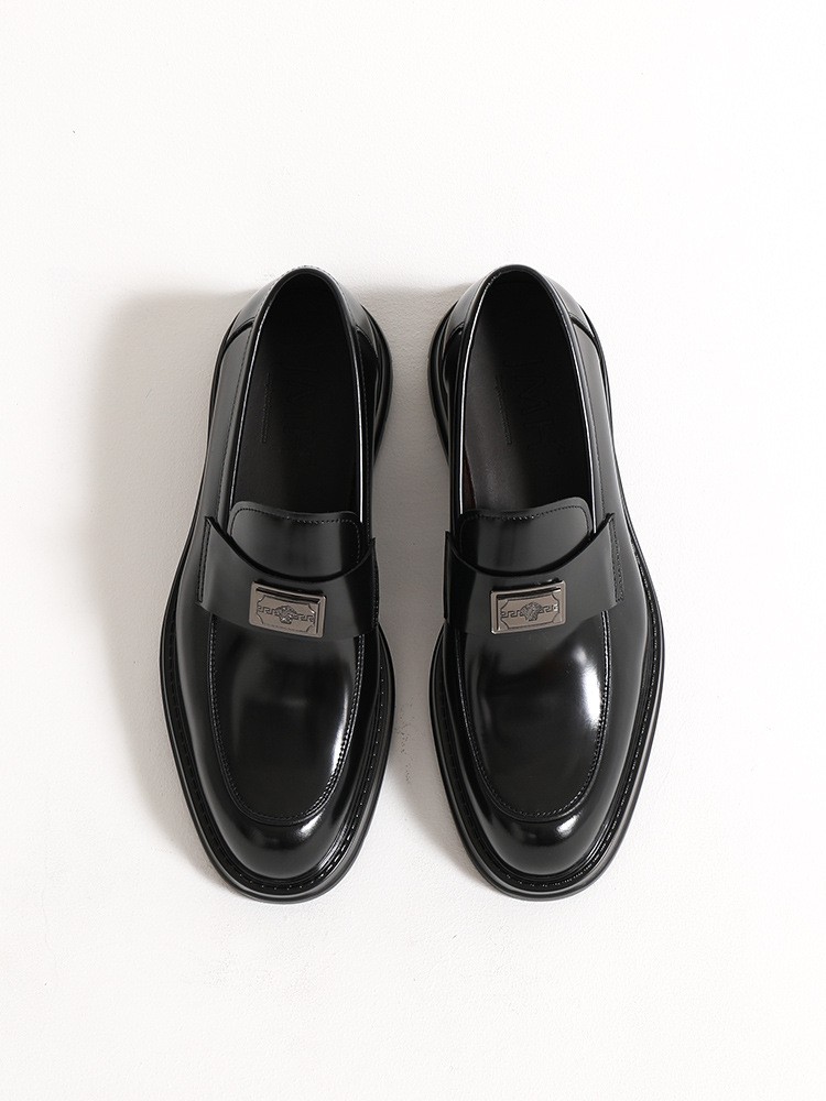 shoes mens Genuine Leather Loafers Glossy Cowhide Upper British Thick Sole Business Slip On Shoes