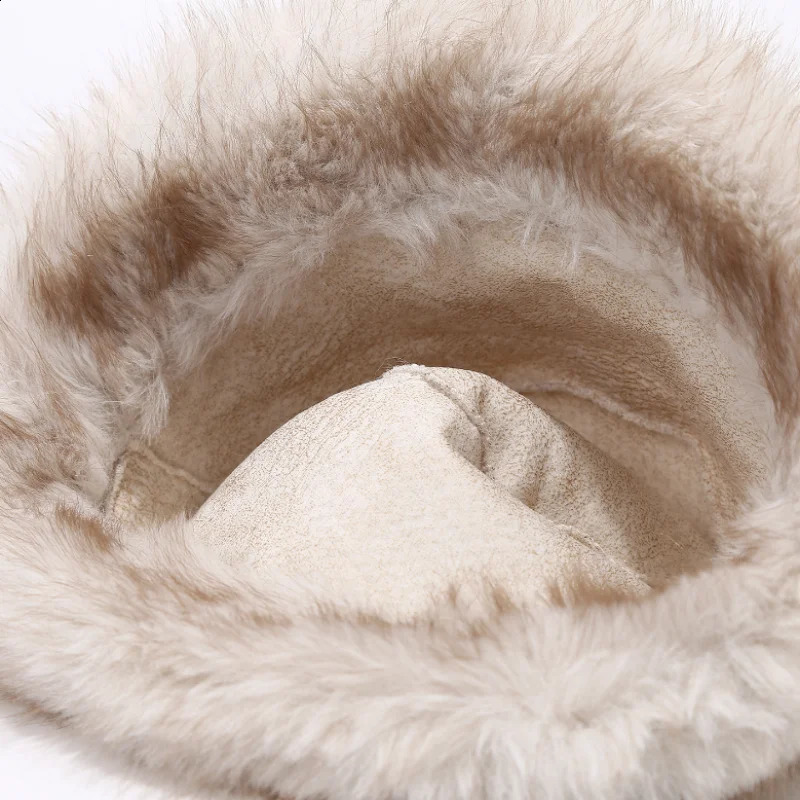 Long Pile Fur Panama Furry Fisherman Cap Winter Fluffy Faux Fur Bucket Hats Women Fashion Thick Plush Two Tone Hat 250808