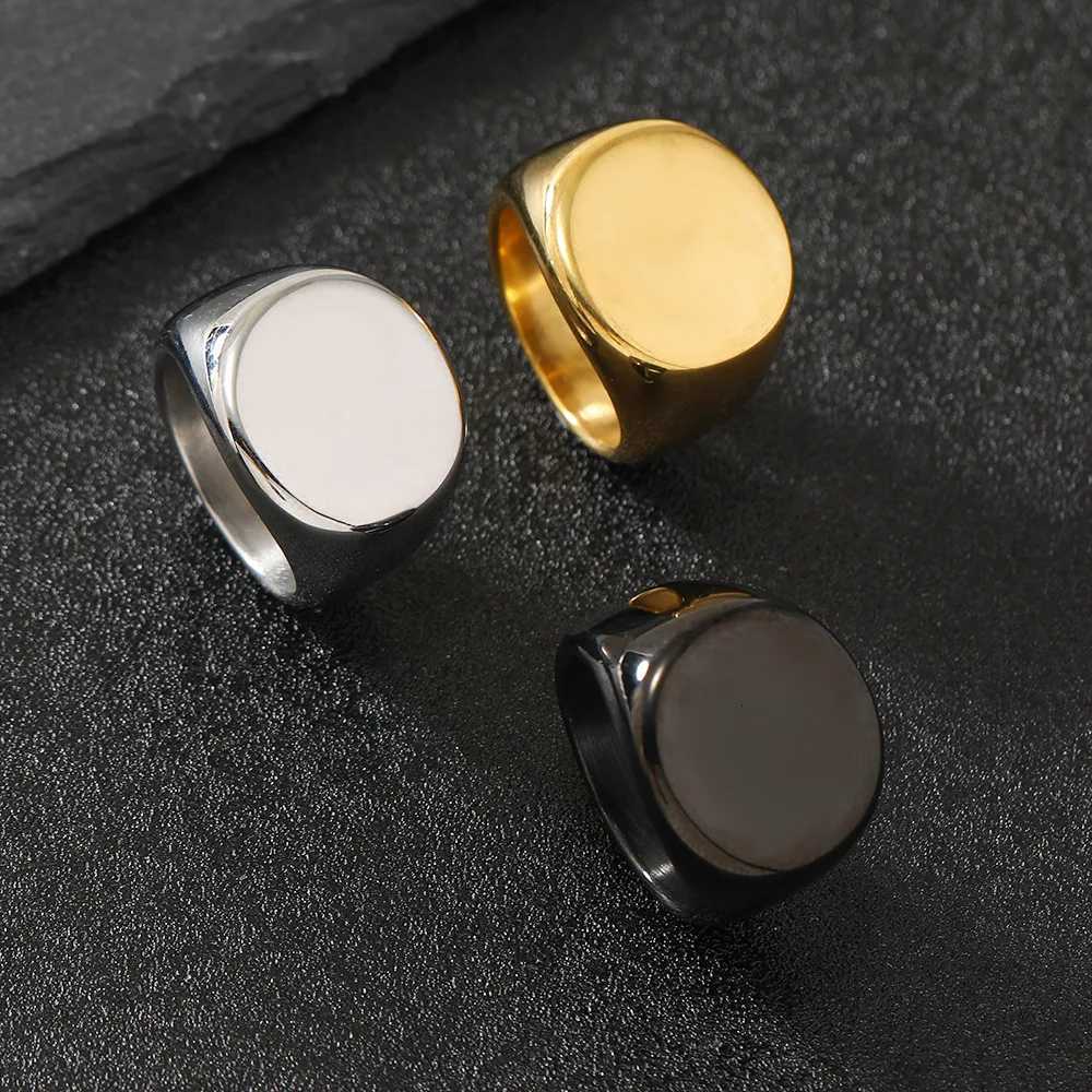 316L Stainless Steel Round Signet Ring For Men 2025 New Simple Male Finger Jewelry Accessories W250812
