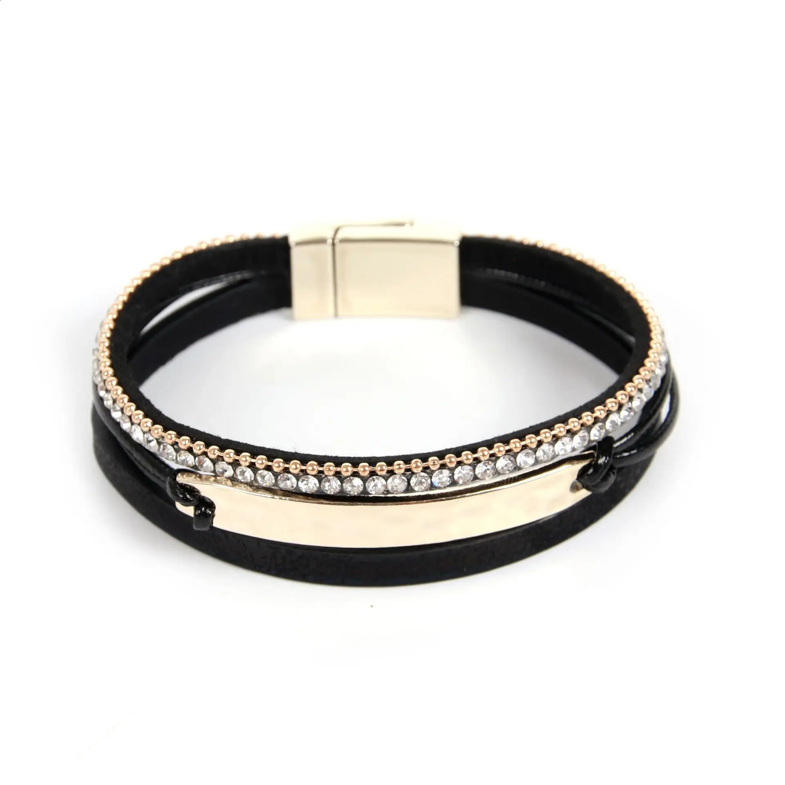 Bohemian Real Leather Bracelets for Women Ladies Boho Metal Crystal Wrap Multilayer Wide Charm Bracelet Female Crystal Jewelry 250812