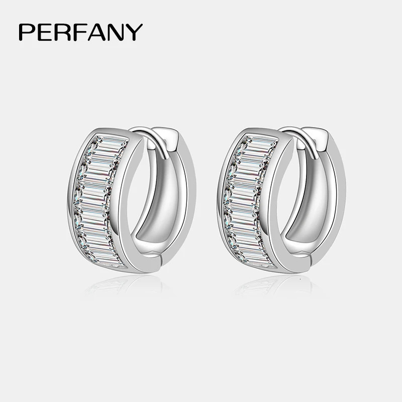 PERFANY Emerald Cut All Hoop Earrings 100% Pure Silver Rectangular Laboratory Diamond Wedding Jewelry 250812