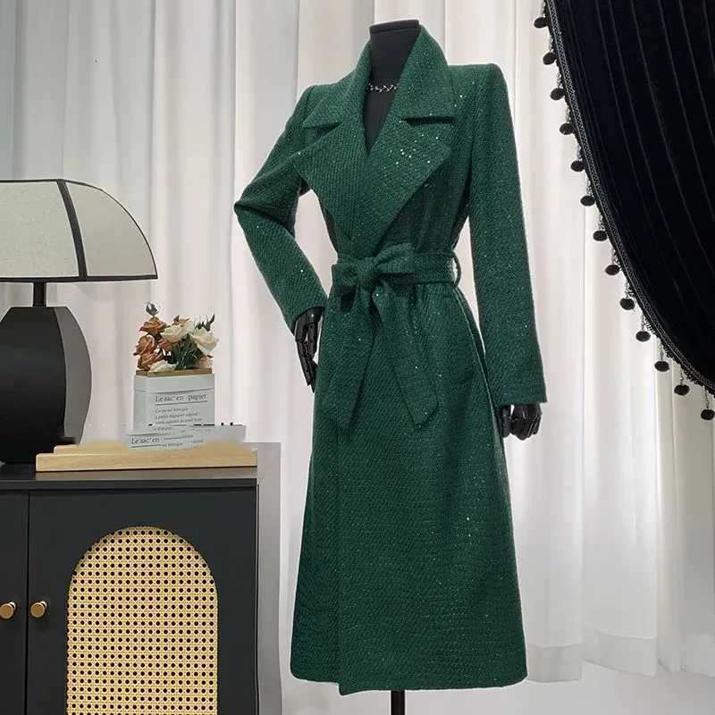 2025 New Fashion Lapel Women Woolen Coat Autumn Winter Temperament Green Korean Womens Woolen Coat H244 Z250813