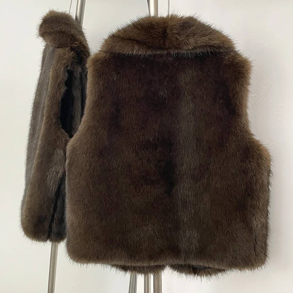New Autumn Winter Clothes Women Thick Warm Artificial Vest Coat Lapel Faux Sleeveless Waistcoat Fake Fur Jakcet Female