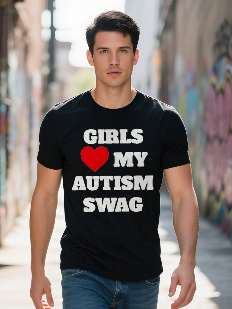 Men S Crew Neck T-Shirt with People Love My Autism Swag Print Black Lightweight for All Season Comfort Casual 15133