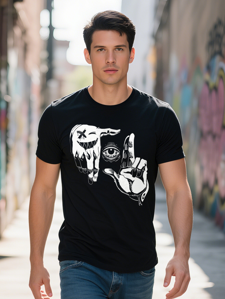 Stylish Crew Neck Short Sleeve T-Shirt Men Soft Blend Casual Summer Top with Unique Gesture Print Breathable