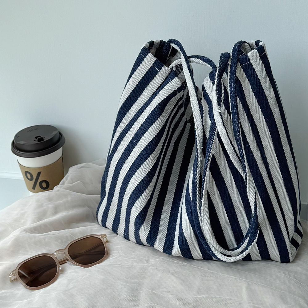 Korean Niche Shopping Artistic Single Shoulder Large Fresh Striped Canvas 2025 Tote Bag ddmymarket