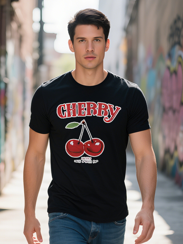 S Crew Neck T-Shirt with Cherry Print Soft Breathable Regular Fit Perfect Attire Ideal Gift for Men Summer 46ccd