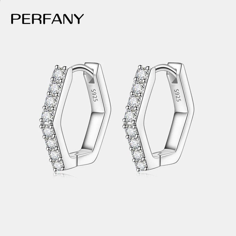 PERFANY All Hoop Earrings for Women S925 Pure Silver Hexagonal n Laboratory Diamond Fashion Jewelry 250812