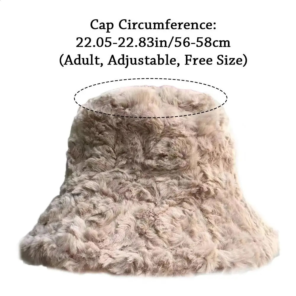 Women Faux Fur Soft Casual Panama Hat Fisherman Cap Bucket Hat Sun Cap 250808