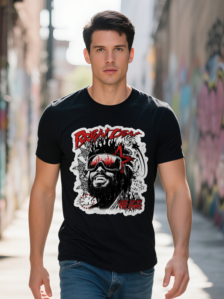 Men S Casual Crew Neck T-Shirt with Glasses Fire Design Brightest Text Red White Print Perfect for Summer 2b448