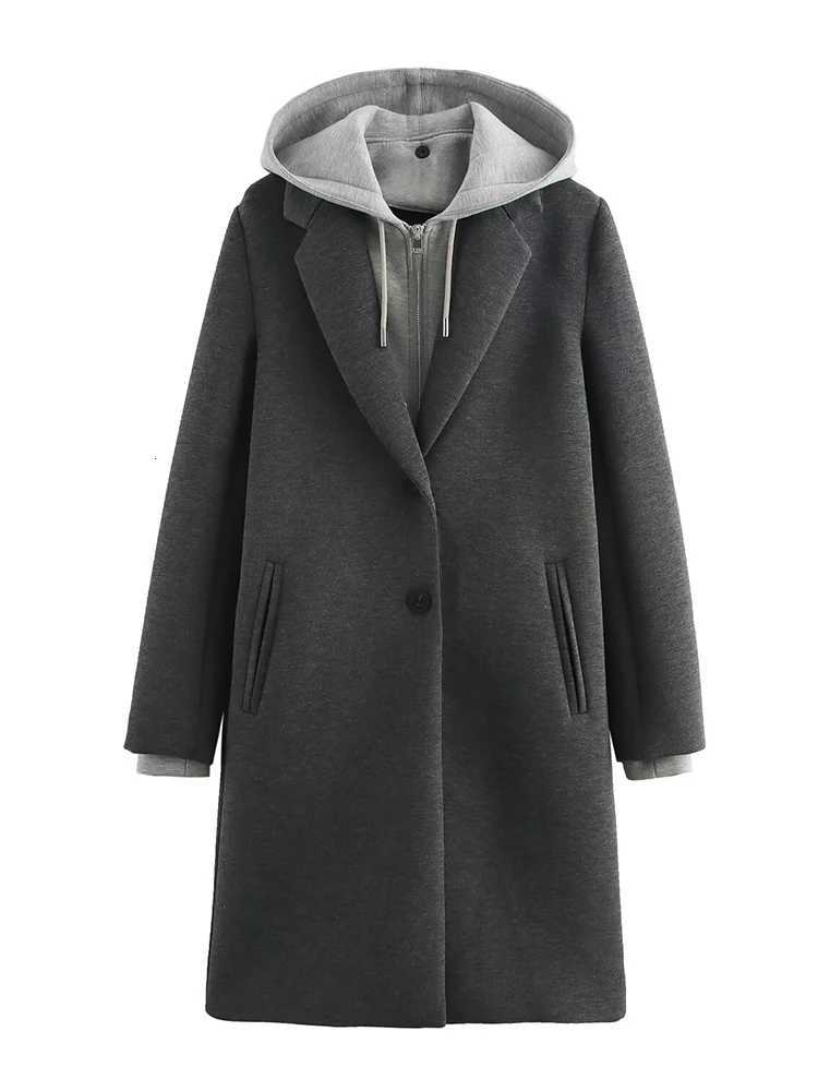 2025 Spring and Autumn New Style Detachable Hooded Splicing Temperament Casual Long Sleeve Coat Jacket Z250813