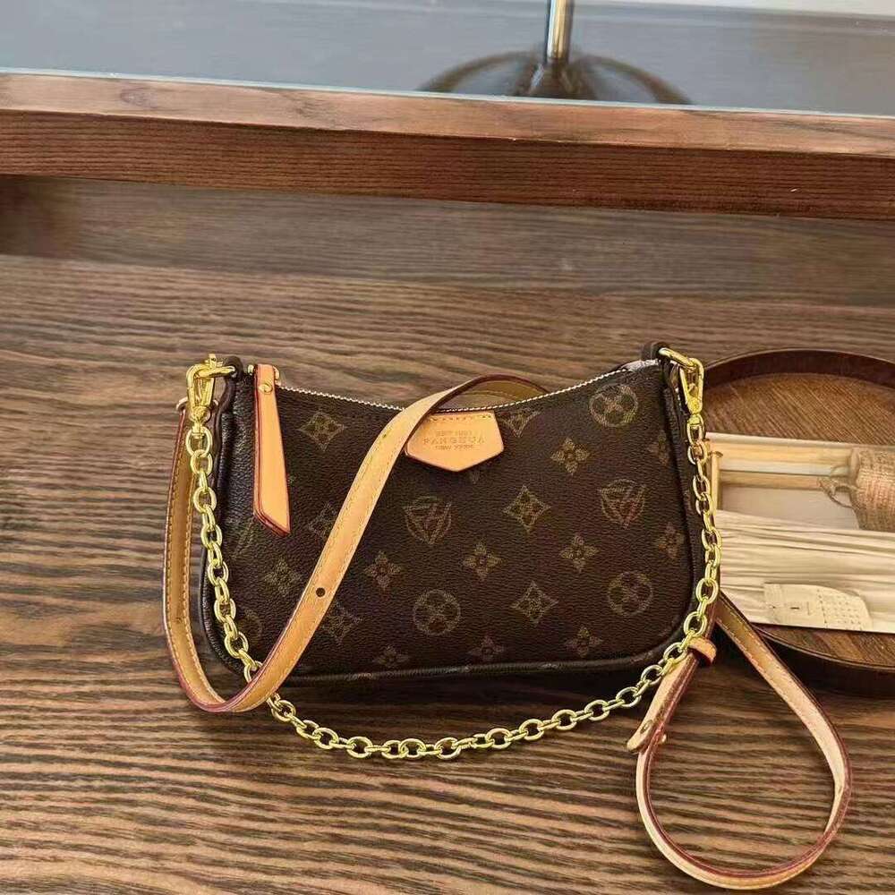 DHessentials Louis Fanghua New Trendy Brand Light Luxury Classic Monogram Crescent Mahjong Women's Wide Webbing Bag Versatile Shoulder Crossbody