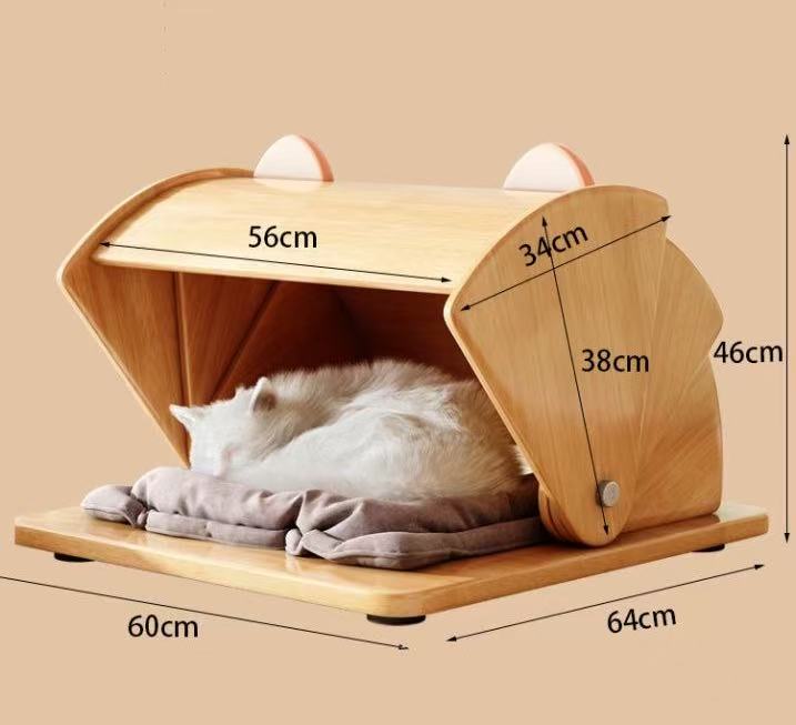 Original solid wood four-season flip-top cat bed durable pet supplies for the wealthy cat
