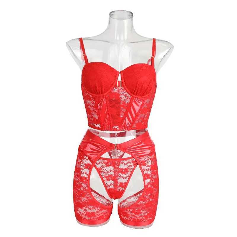 Tornova Sexy 3 Pieces Set Lingerie Set for Women Solid Color Mesh See-through Sexy Hollow Out Backless Womens Underwear SuitXJ250812