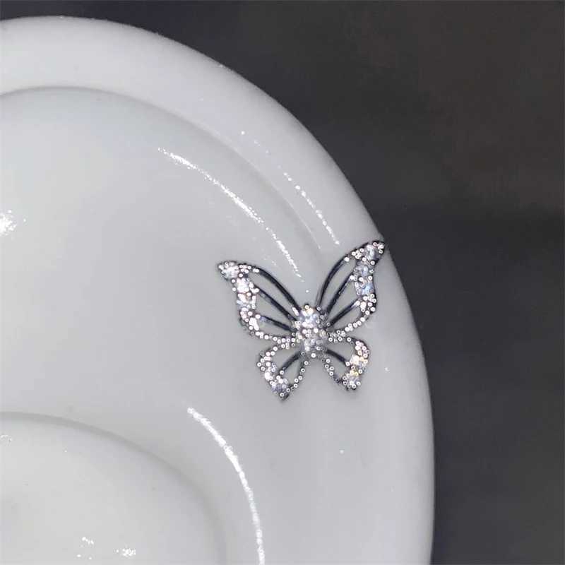 Shiny Hollow Silver Color Rhinestone Butterfly 316L StainlESS Steel Ear Bone Delicate Waterproof Small Earrings for Women Y250812