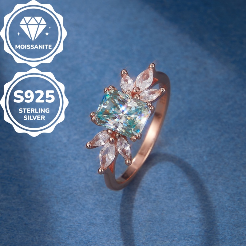 MT Moissanite Diamond Paper Card Ring, Luxury Women's Jewelry, Genuine 925 Sterling Silver, 2 ct Blue-Green Moissanite, Wedding Eternal Ring for 