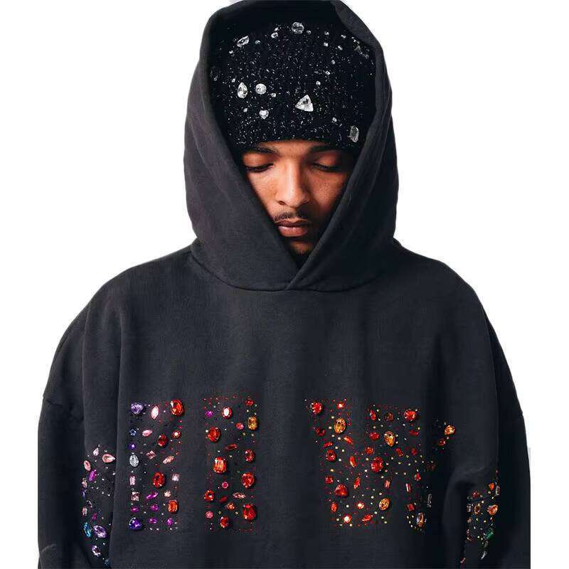 Customized Crop Hoodie 3D Solid Pattern Anti-Shrink Rhinestone Embroidery Acid Wash Silicone Print Techniques