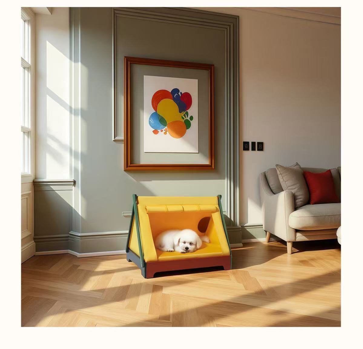 Solid wood pet tent house, new Chinese-style, detachable and washable, all-season suitable dog bed, small and medium-sized dog bed, indoor cat bed