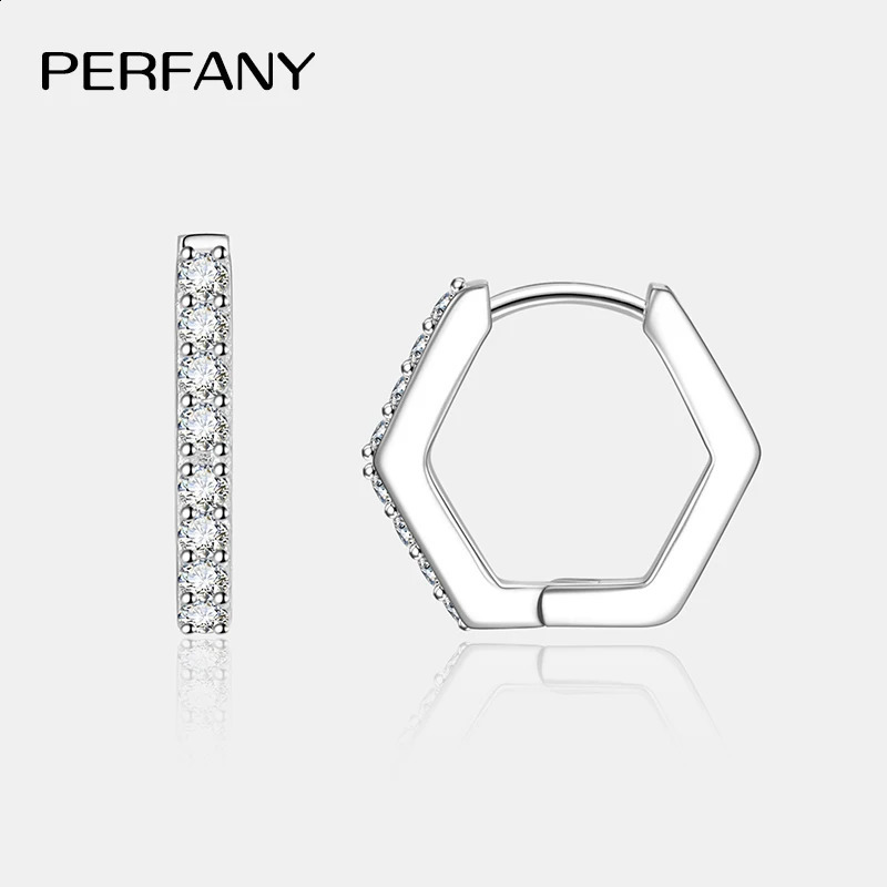 PERFANY All Hoop Earrings for Women S925 Pure Silver Hexagonal n Laboratory Diamond Fashion Jewelry 250812