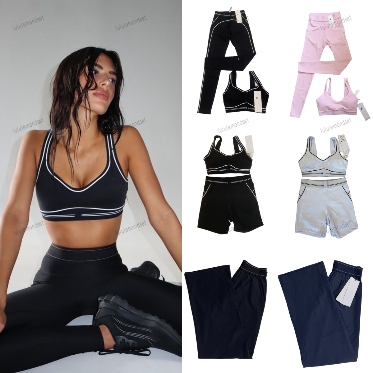 2025 5A Yoga Set Designer Heartbeat Bra Leggings And Shorts End White Striped Low Back Dance Yoga Running Fitness Gym Comfortable Aloness Women clothes set