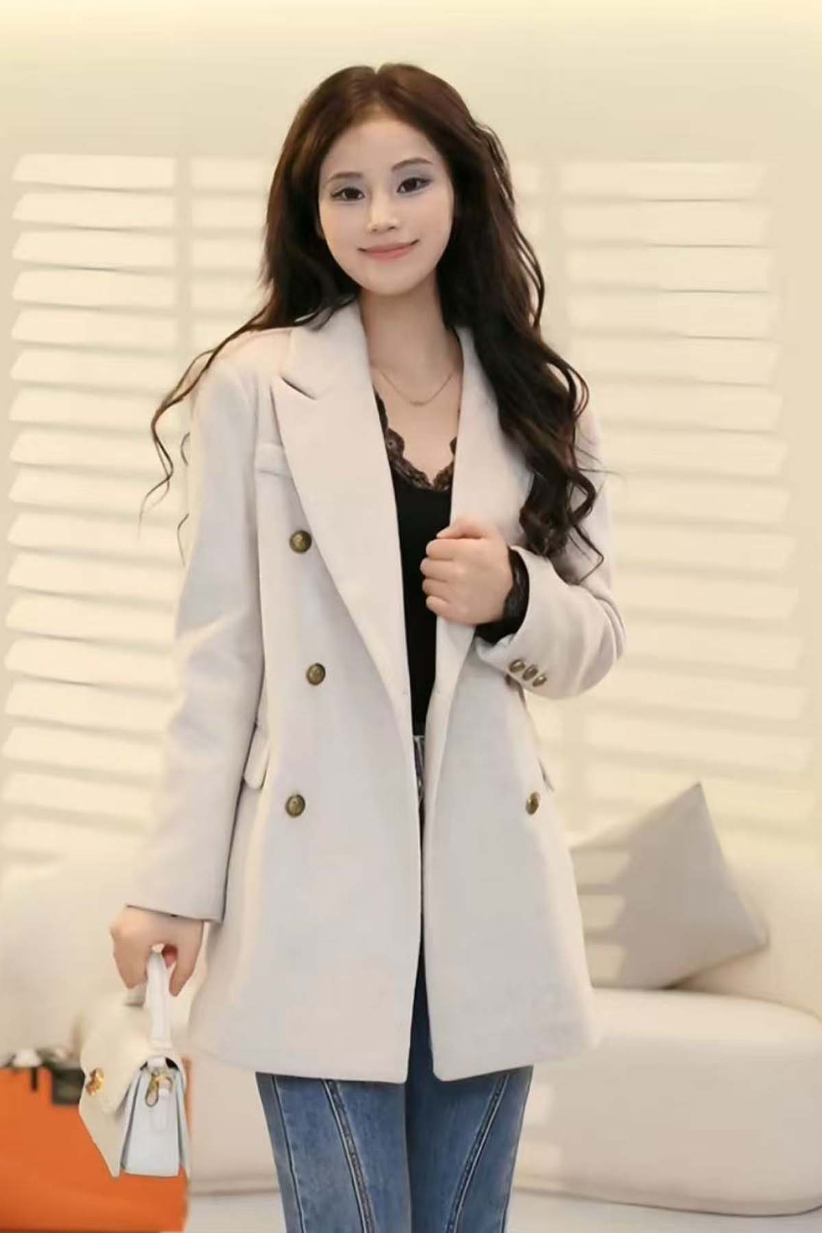 Double-Sided Womens Tweed Jacket Premium Quality Long Sleeve Overcoat for Ladies