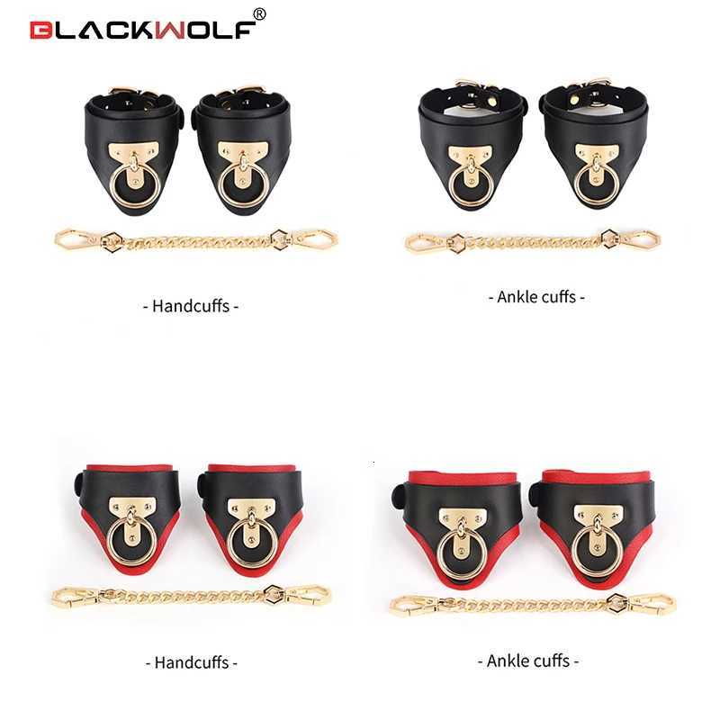 BLACKWOLF Genuine Leather Handcuffs and Anklecuffs Bondage Toys for Couples Bdsm Toy Luxurious Quality for Sex Adult Games W250813