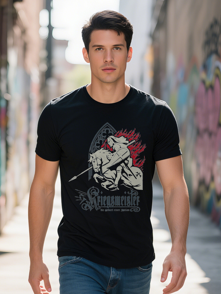 S Casual Crew Neck T-Shirt with Warrior Print Knit Fabric Regular Fit Summer Season Ideal Gift for Men 538a2