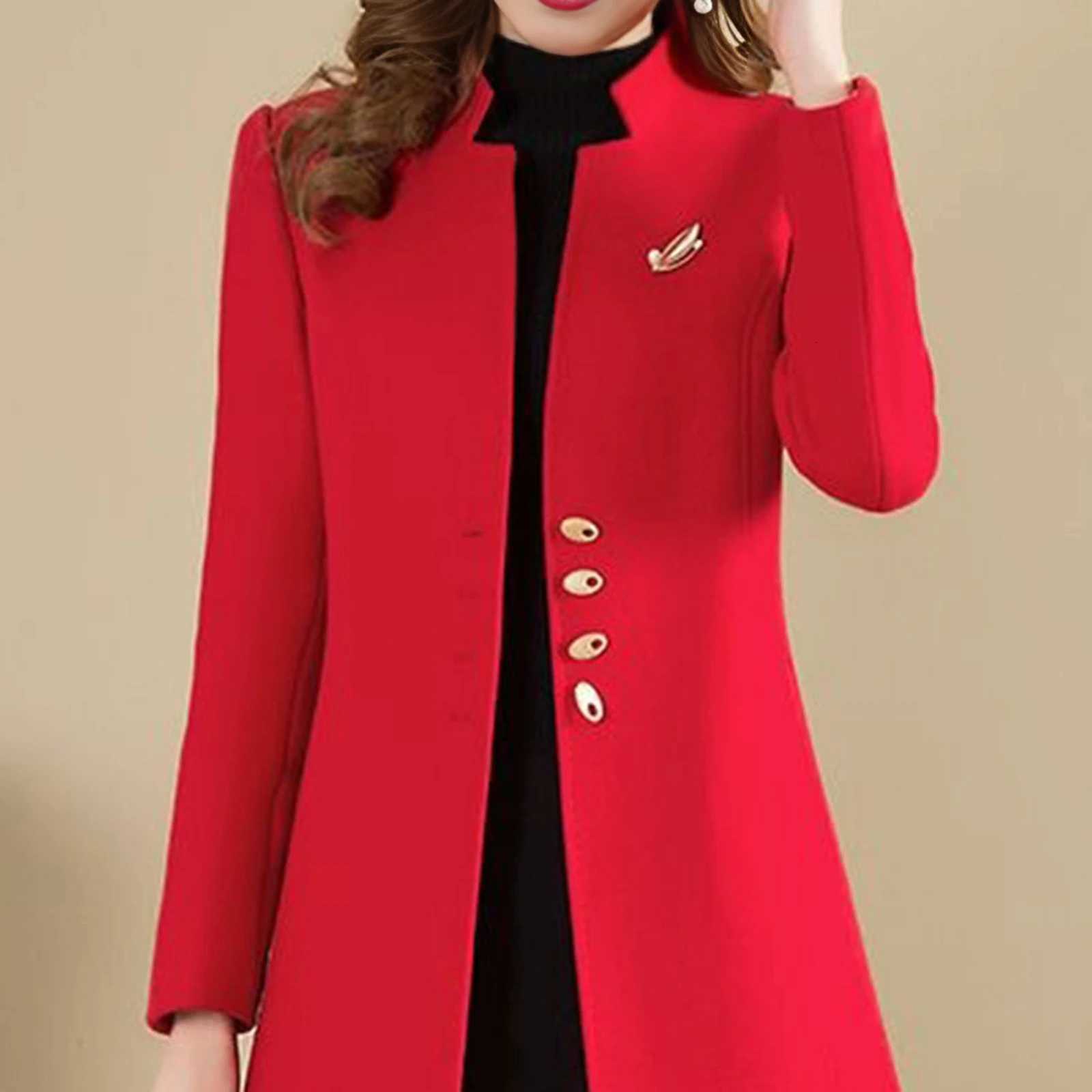 Women Woolen Coat Stylish Womens Mid-length Woolen Coat with Notched Collar Slim Fit Autumn Winter Outerwear in Solid Color Z250813