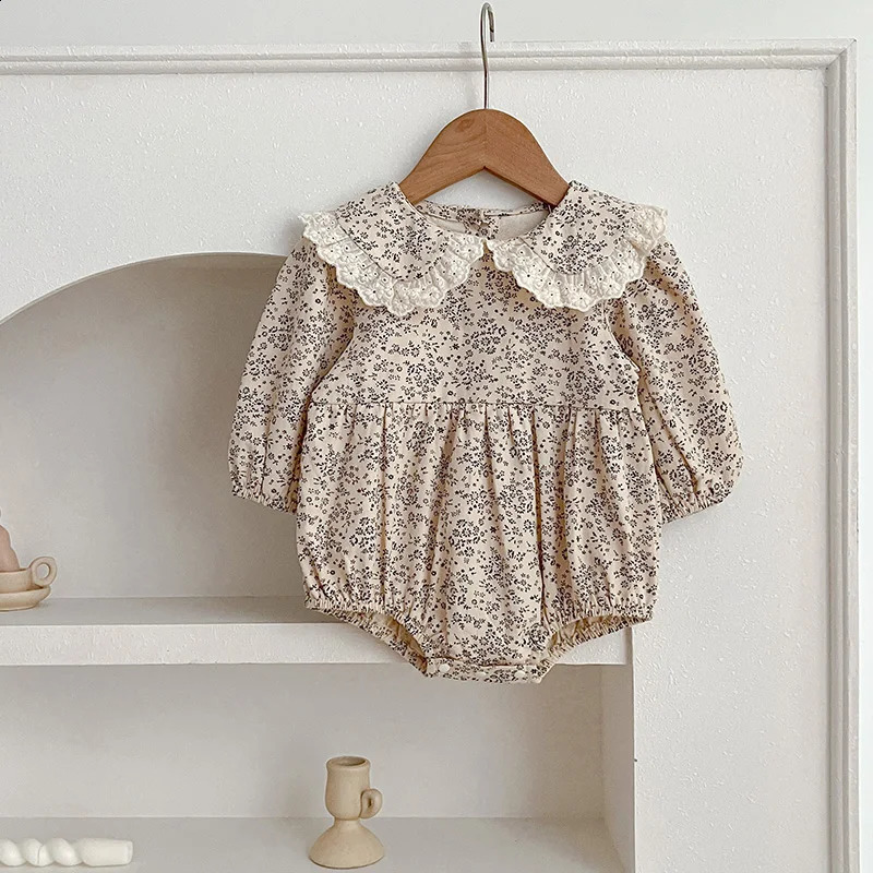 Autumn Cute Overalls Baby Girl Lace Ruffle Romper 024M Flower Cotton Girls Spring Fashion Clothes 250812
