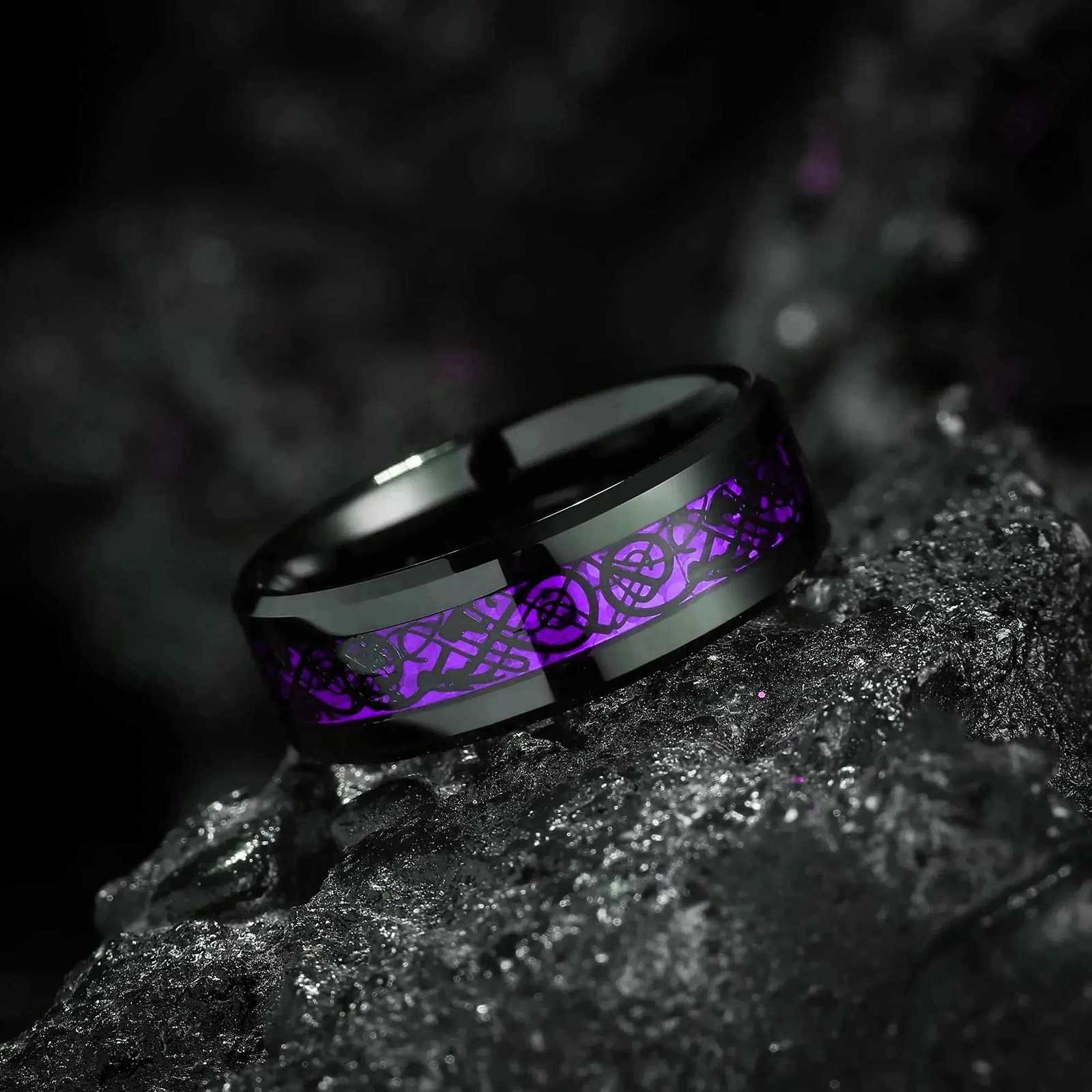 Charm Couple Rings Romantic Women Purple Rhinestones CZ Rings Set Trendy Men Stainless Steel Celtic Dragon Rings Wedding Jewelry W250812