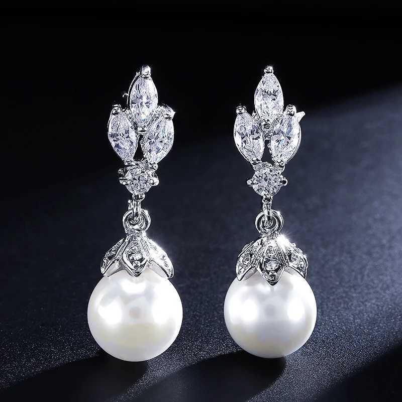 ZAKOL Fashion Sliver Color AAA CZ Pearl Dangle Earrings for Women Shiny Zircon Bridal Earring Wedding Party Jewelry Y250812
